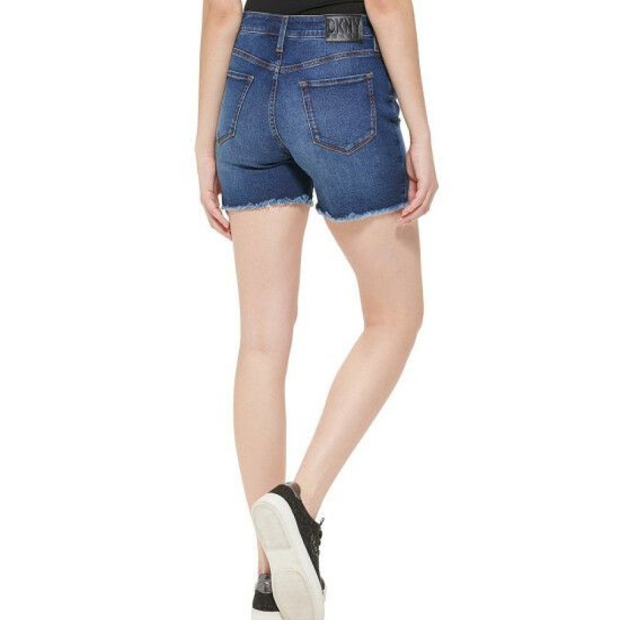 Women'S Clothing * | Deals Dkny Jeans High Rise Raw Frayed Hem Denim Shorts