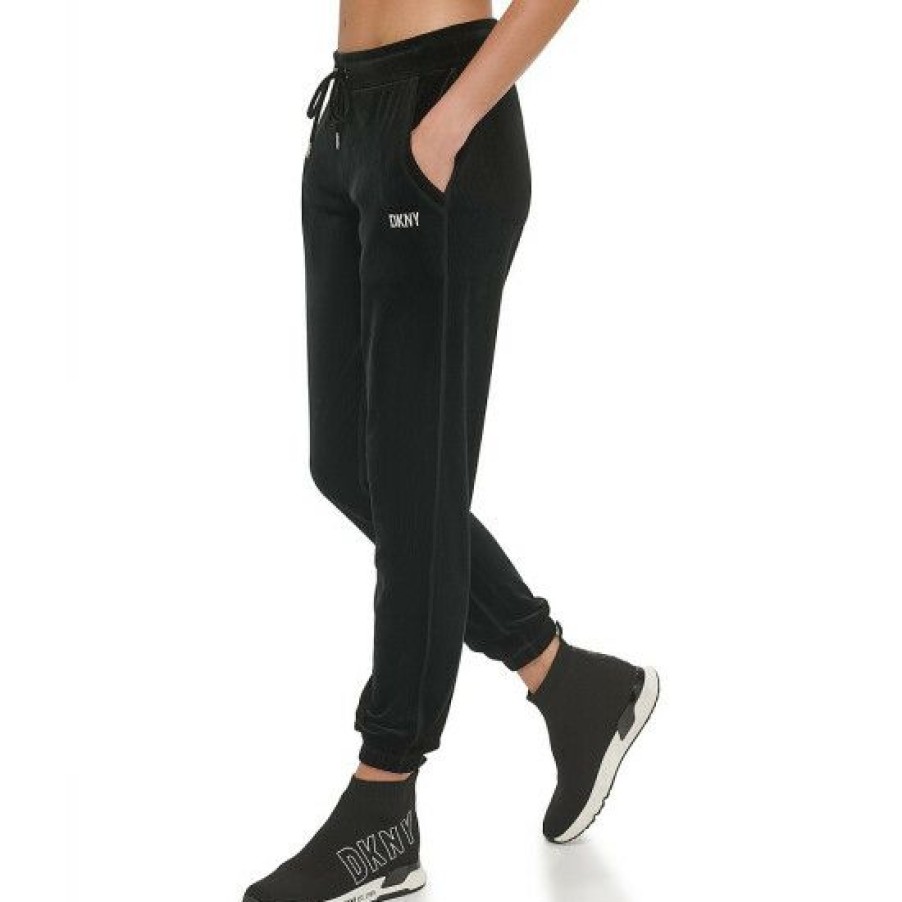 Women'S Clothing * | Flash Sale Dkny Sport Platinum Velour Ribbed Joggers