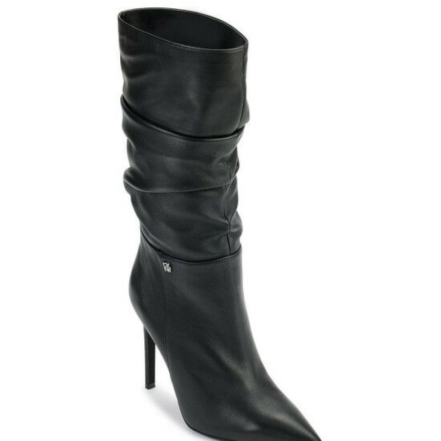 Shoes * | Best Deal Dkny Maliza Slouchy Leather Stiletto Boots Black