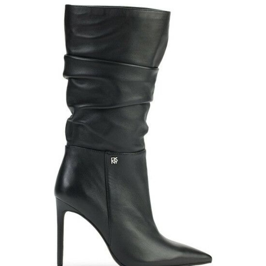 Shoes * | Best Deal Dkny Maliza Slouchy Leather Stiletto Boots Black