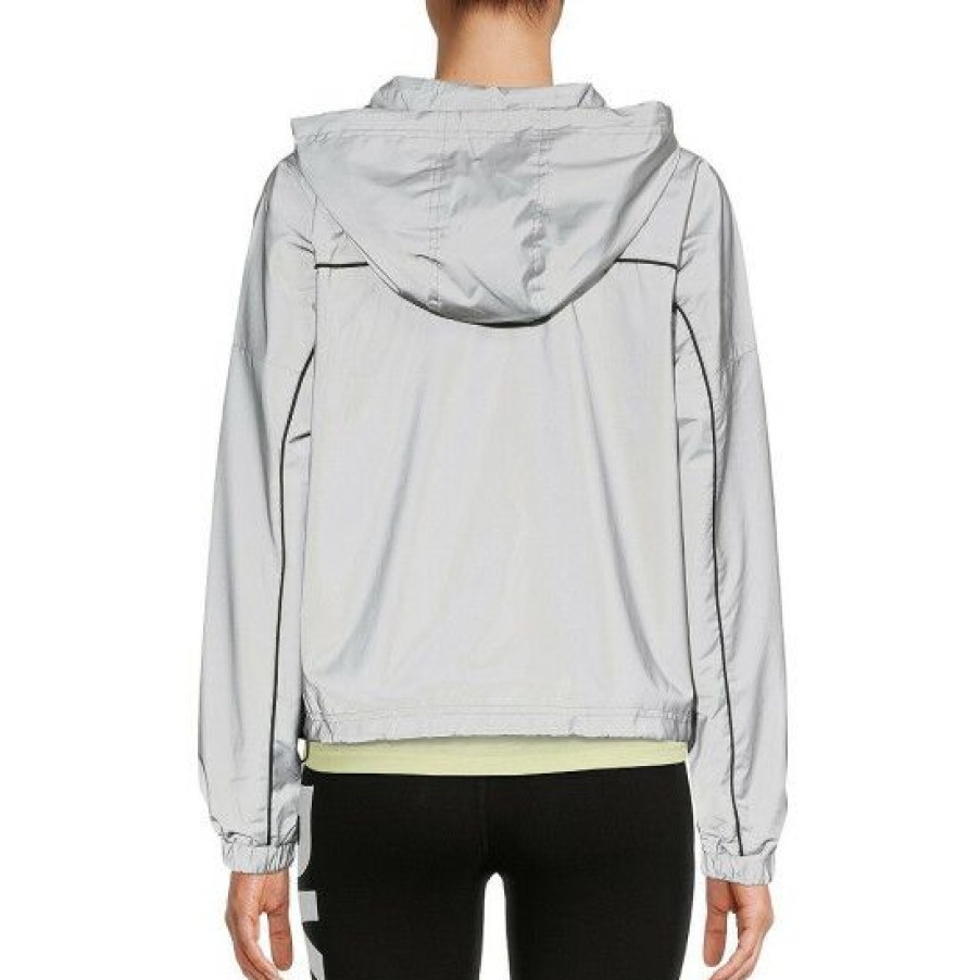 Women'S Clothing * | Flash Sale Dkny Sport Zip Front Long Sleeve Essentials Hooded Jacket Reflective