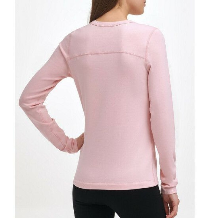 Women'S Clothing * | Best Sale Dkny Sport Pima Cotton Jewel Neck Long Sleeve Embroidered Tee