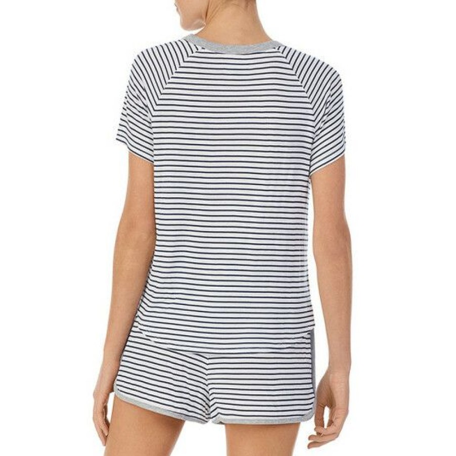 Lingerie * | Best Reviews Of Dkny Stripe Knit Round Neck Short Sleeve Shorty Pajama Set