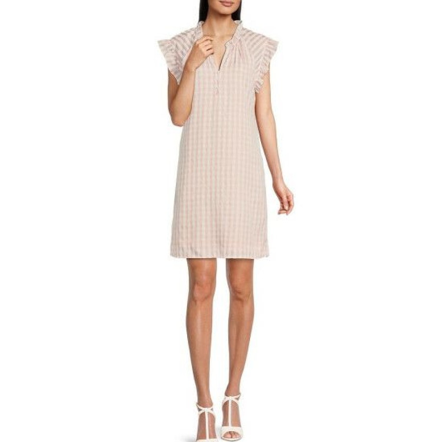 Women'S Clothing * | Top 10 Dkny Ruffle Detail V-Neck Shift Dress