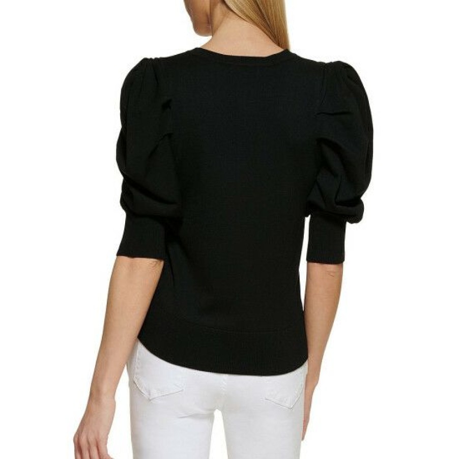 Women'S Clothing * | Best Reviews Of Dkny Short Puff Sleeve V-Neck Knit Top