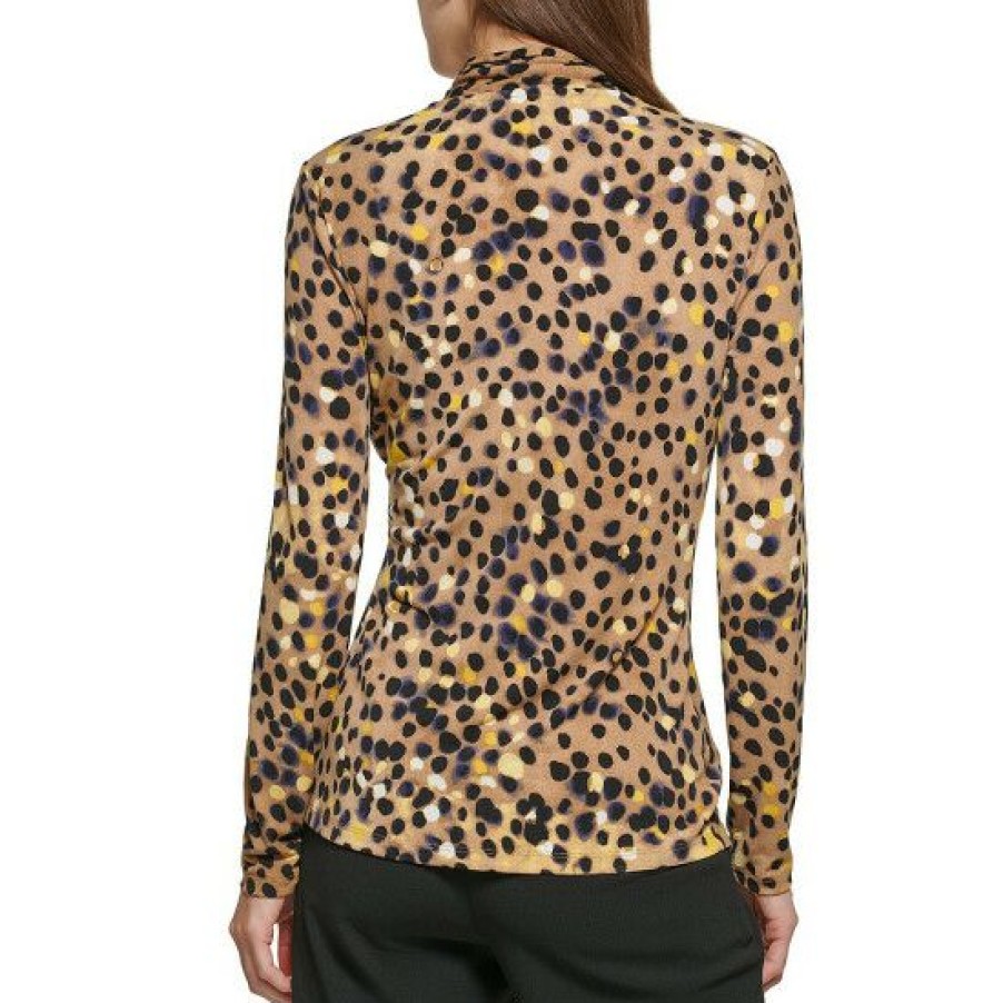 Women'S Clothing * | Discount Dkny Long Sleeve Surplice V-Neck Top Toffee Multi