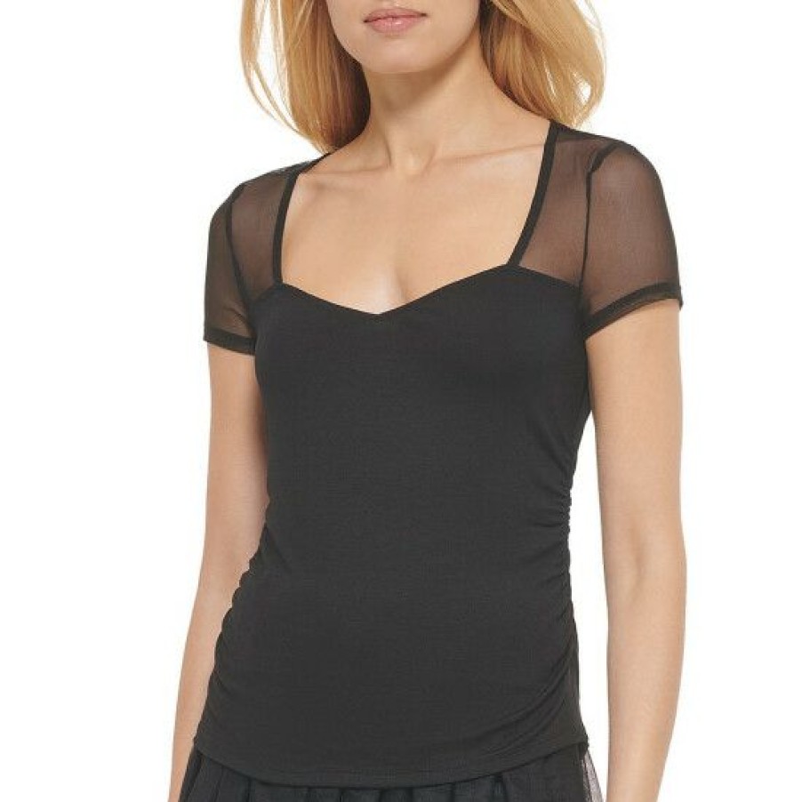 Women'S Clothing * | Best Deal Dkny Sweetheart Neck Short Sleeve Mesh Top