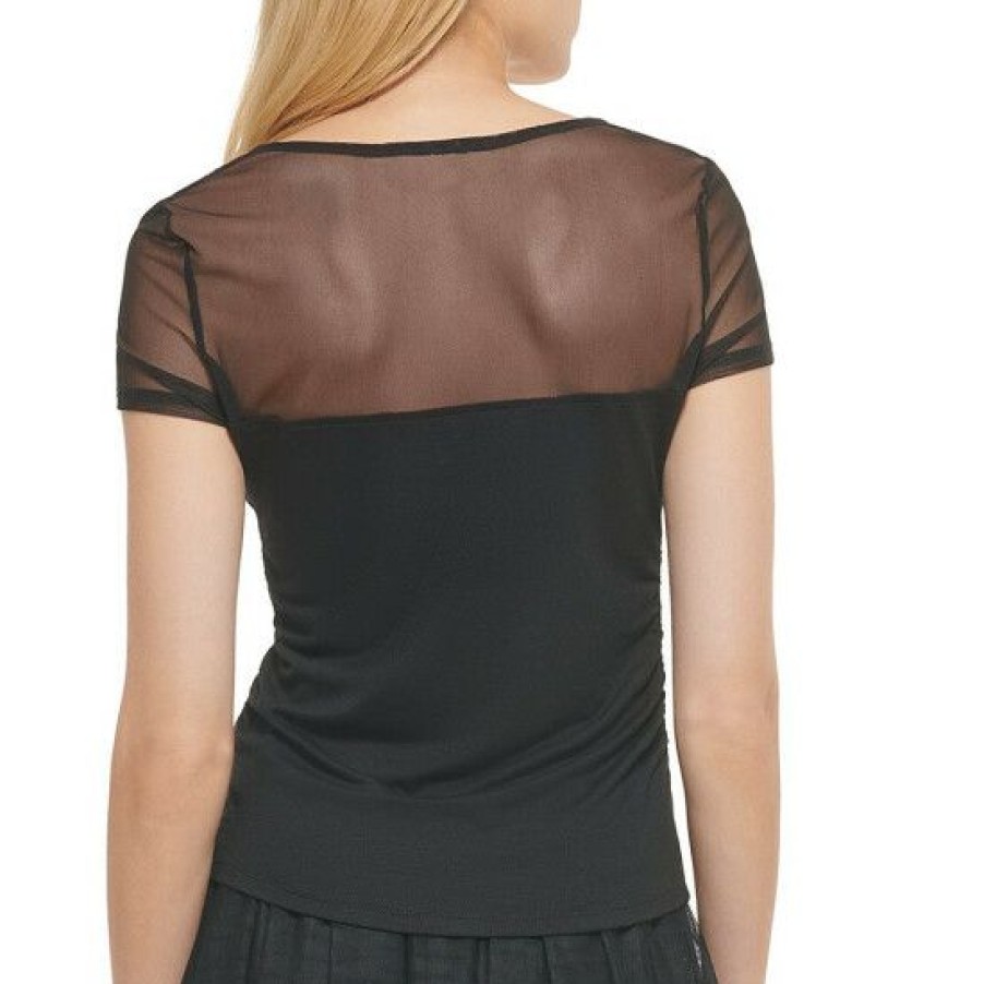 Women'S Clothing * | Best Deal Dkny Sweetheart Neck Short Sleeve Mesh Top