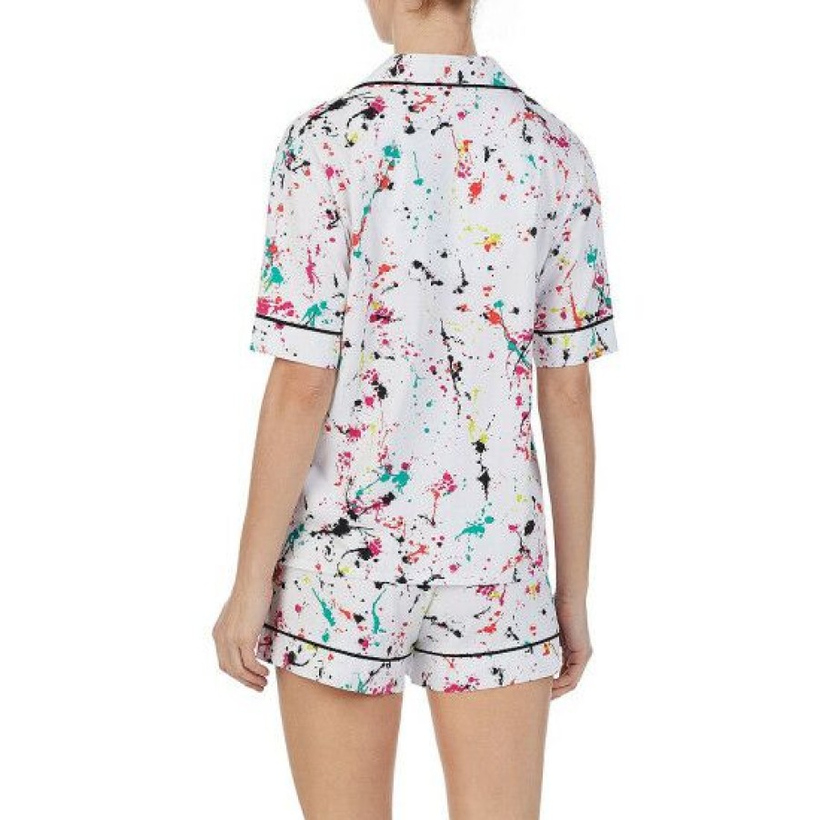 Lingerie * | Outlet Dkny Paint Splatter Print Notch Collar Short Sleeve Button Front Pajama Set White Print