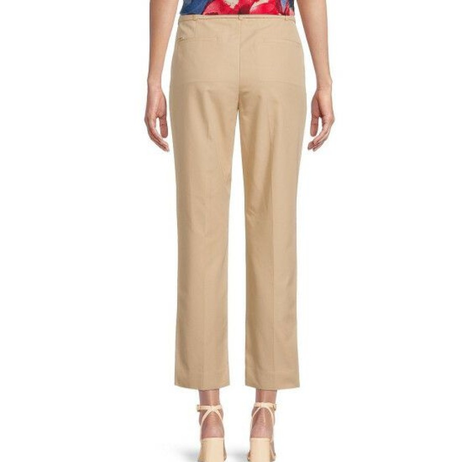 Women'S Clothing * | Coupon Dkny Twill Belted Paperbag Waist Crop Pants Almond