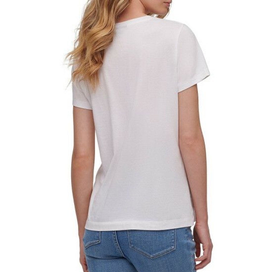 Women'S Clothing * | Best Pirce Dkny Cotton-Blend Knit Jersey Clear Dot Logo Short Sleeve T-Shirt White