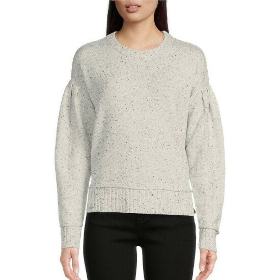 Women'S Clothing * | Promo Dkny Crew Neck Long Puffed Volume Sleeve Pleated Dropped Shoulder Sweater