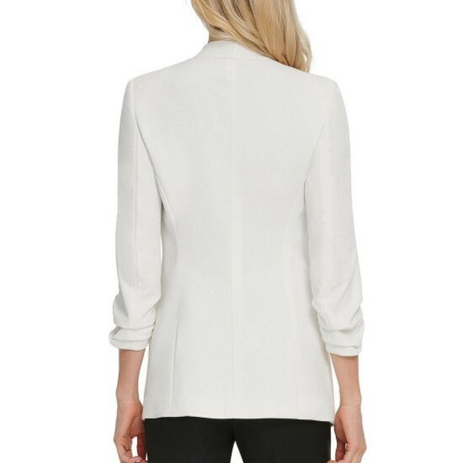 Women'S Clothing * | Cheap Dkny Scuba Crepe Ruched 3/4 Ruched Sleeve Open Front Jacket