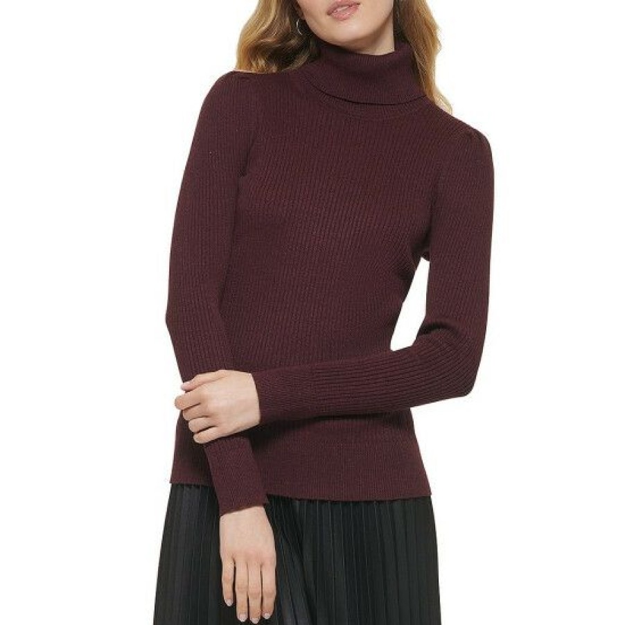 Women'S Clothing * | Buy Dkny Ribbed Knit Turtleneck Long Sleeve Top