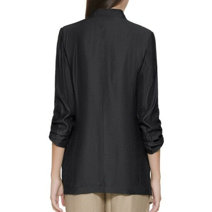 Women'S Clothing * | Coupon Dkny Woven Open Front 3/4 Scrunch Sleeve Blazer Black