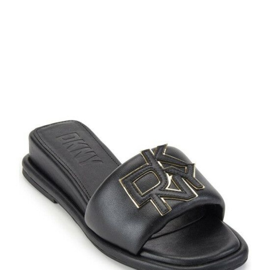 Shoes * | Brand New Dkny Toures Leather Logo Slides