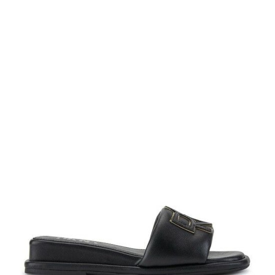 Shoes * | Brand New Dkny Toures Leather Logo Slides