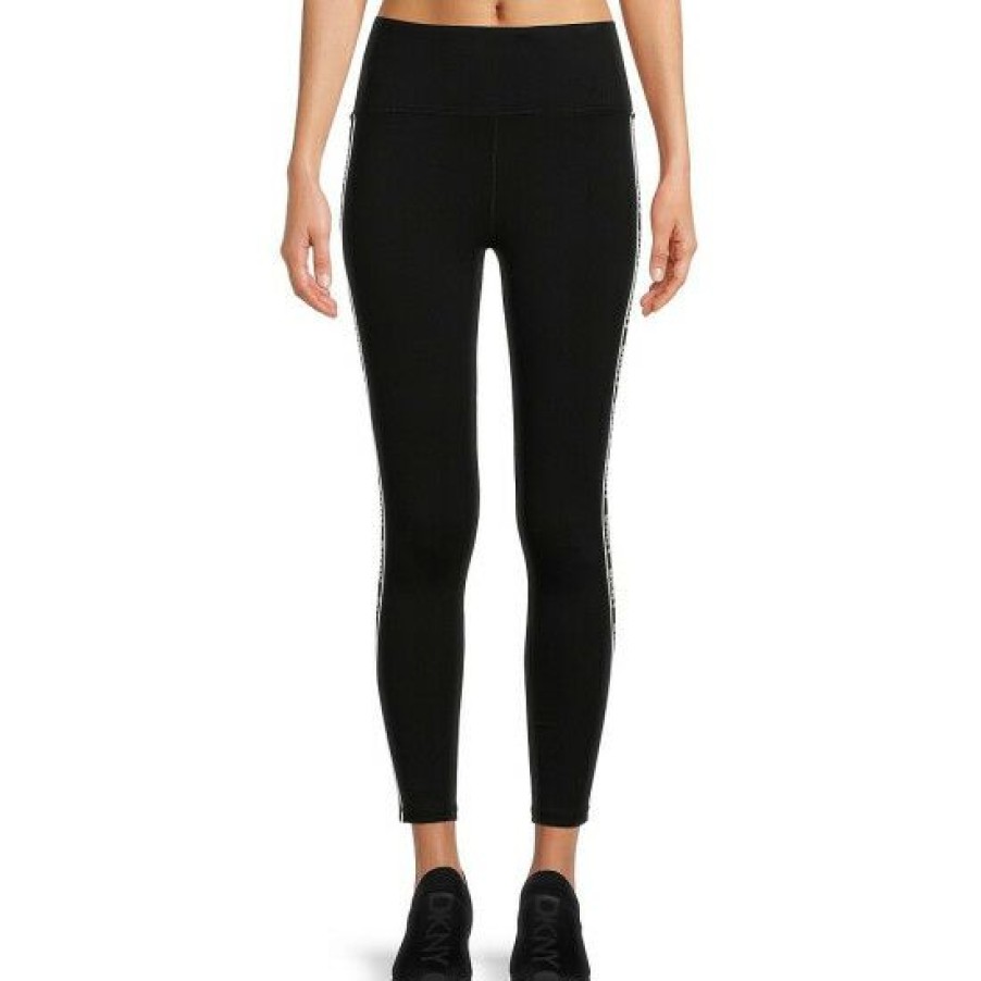 Women'S Clothing * | Best Deal Dkny Sport Repeat Logo Printed High Waisted Leggings Black