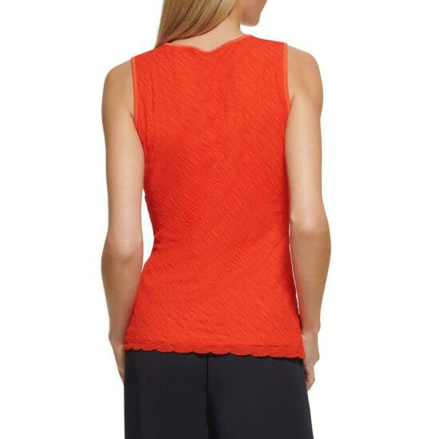 Women'S Clothing * | Best Deal Dkny Scalloped Hem Crew Neck Sleeveless Textured Tank Top