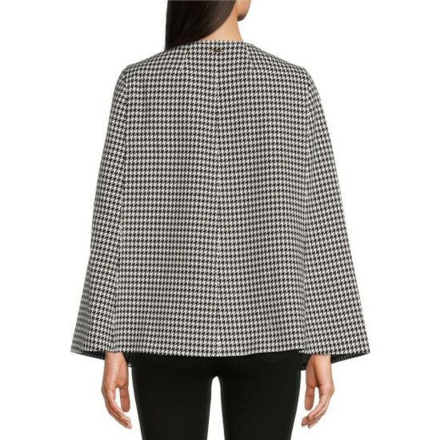 Women'S Clothing * | Hot Sale Dkny Crew Neck Houndstooth Knit Hardware Cape Black/White