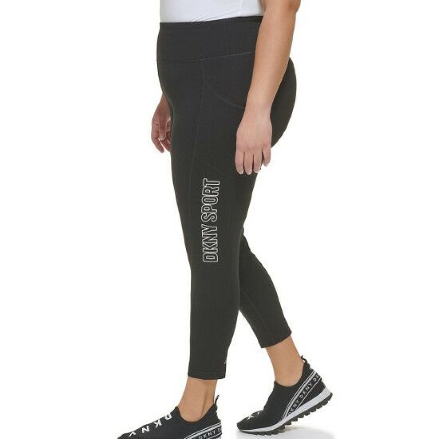 Women'S Clothing * | Brand New Dkny Sport Plus Size Metallic Logo High Waist 7/8 Leggings Heather