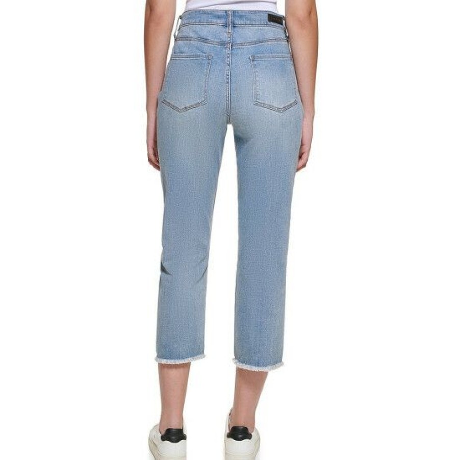 Women'S Clothing * | Best Deal Dkny Jeans Slim Straight Leg Fray Hem Crop Jeans