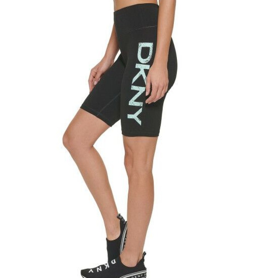 Women'S Clothing * | New Dkny Sport Distressed Crackle Logo High Waisted 9#Double; Biker Shorts Beach Blue