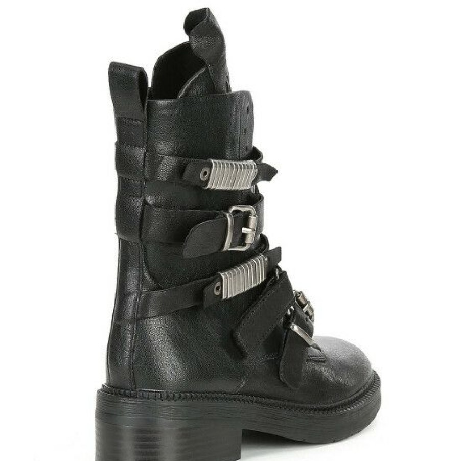 Shoes * | Cheapest Dkny Ita Strappy Buckle Detail Leather Combat Boots Black