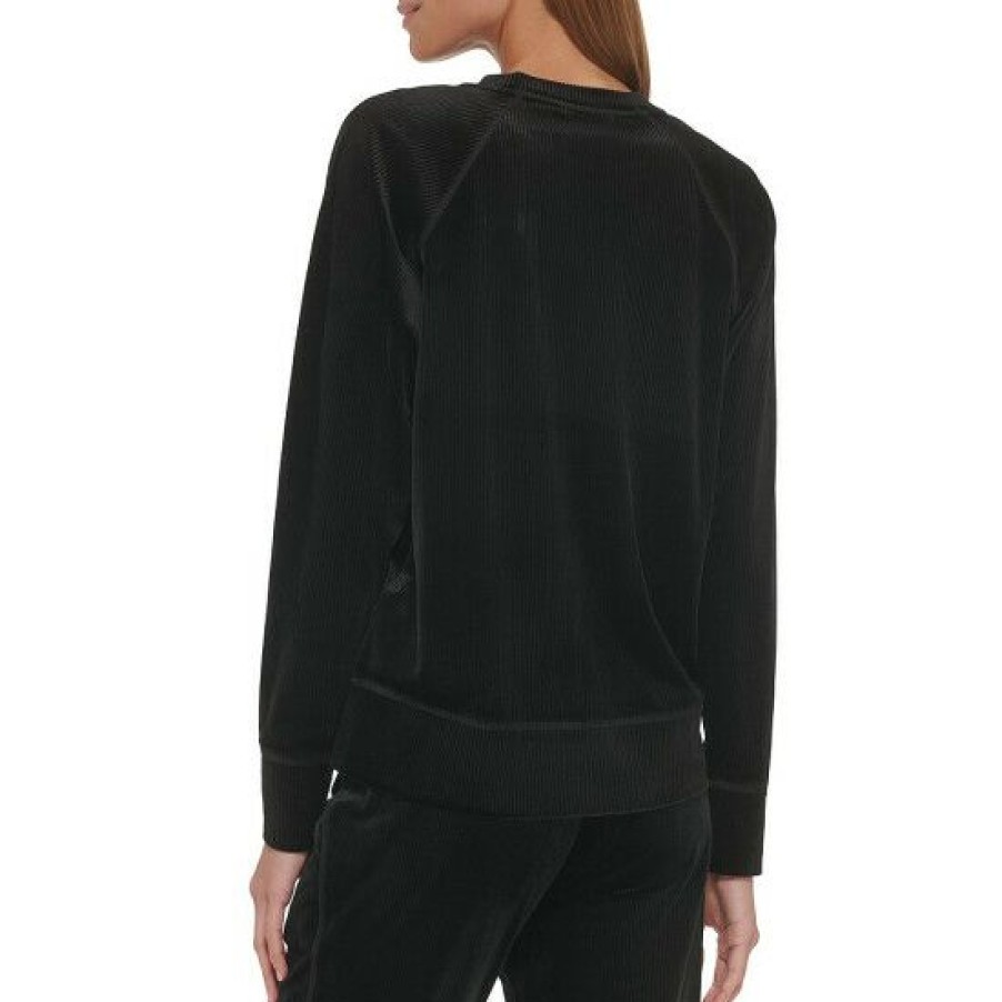 Women'S Clothing * | Cheap Dkny Sport Platinum Velour Rib Knit Crew Neck Raglan Sleeve Pullover