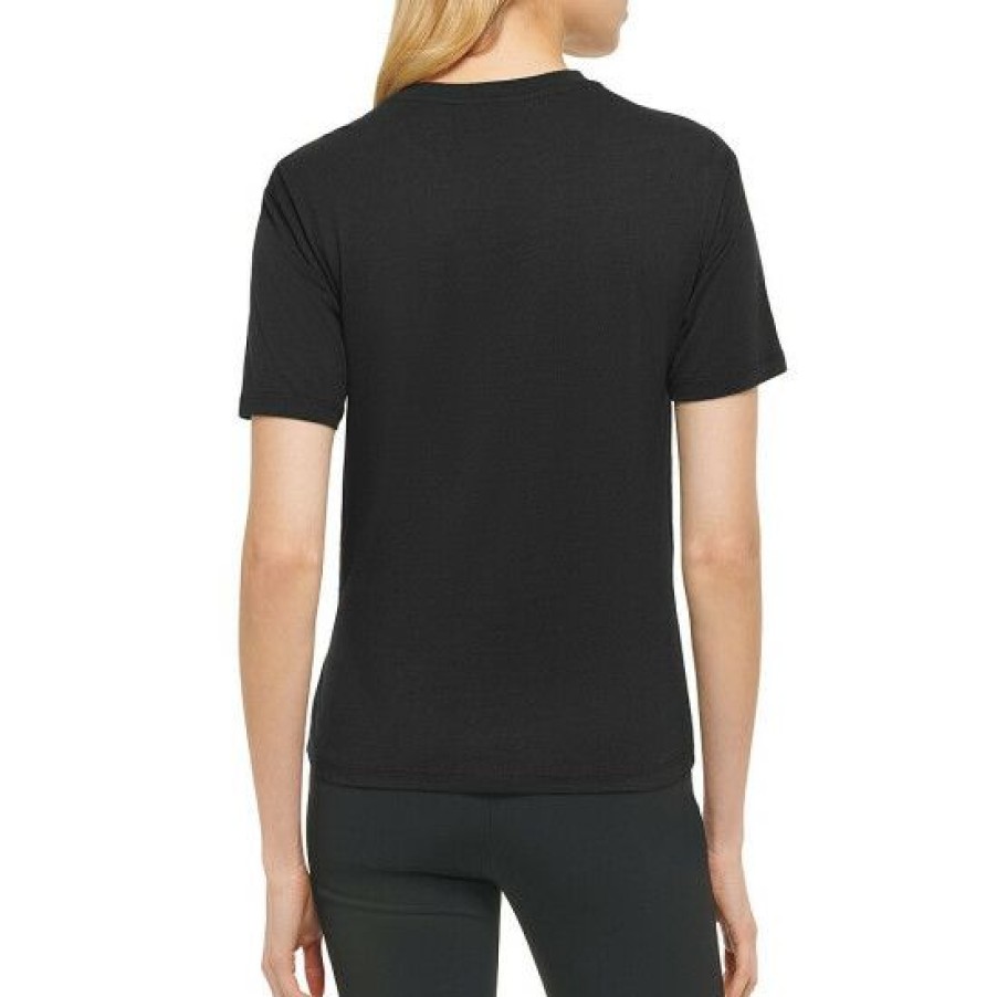 Women'S Clothing * | Outlet Dkny Crew Neck Ruched Waist Short Sleeve Asymmetrical Hem Knit Tee