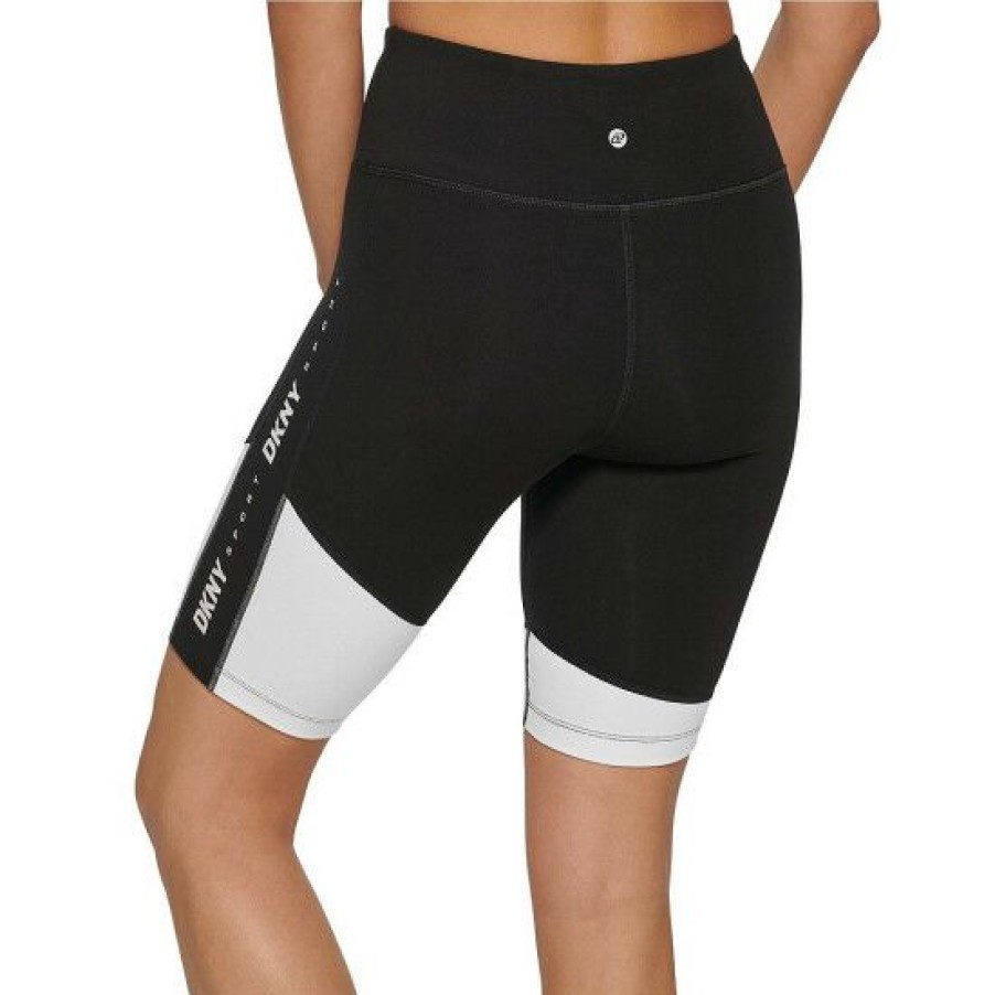 Women'S Clothing * | Best Sale Dkny Sport High Waist Color Block 9#Double; Pocketed Bike Shorts Black/White