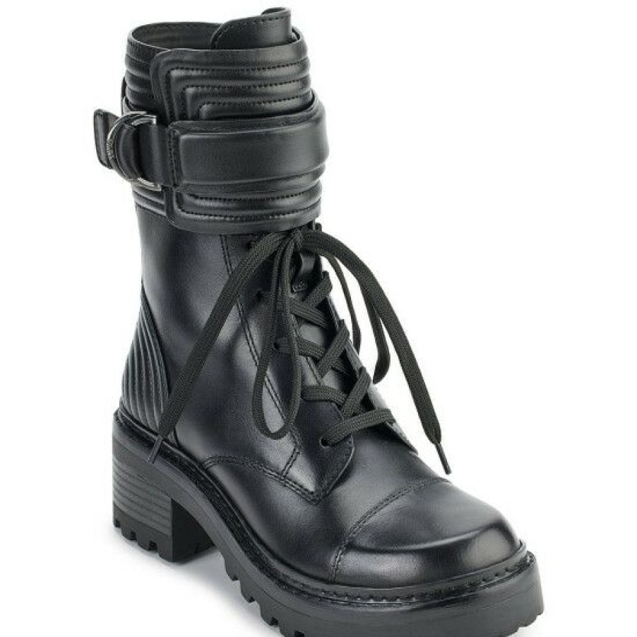 Shoes * | Best Reviews Of Dkny Bart Leather Lace Up Lug Sole Combat Boots Black