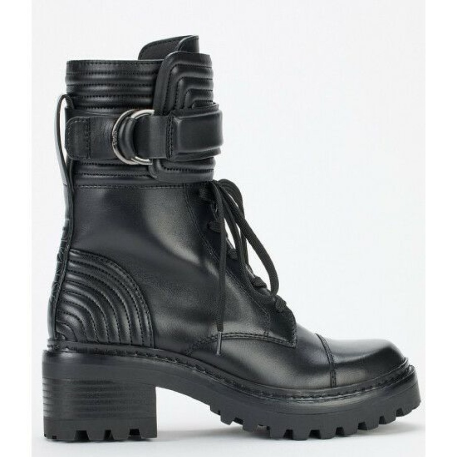 Shoes * | Best Reviews Of Dkny Bart Leather Lace Up Lug Sole Combat Boots Black