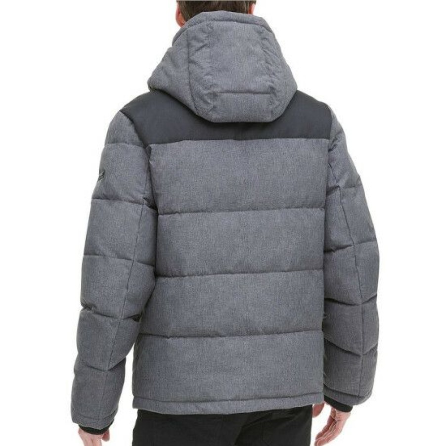 Men * | Top 10 Dkny Long-Sleeve Mixed-Media Quilted Full-Zip Hooded Snow Ski Jacket