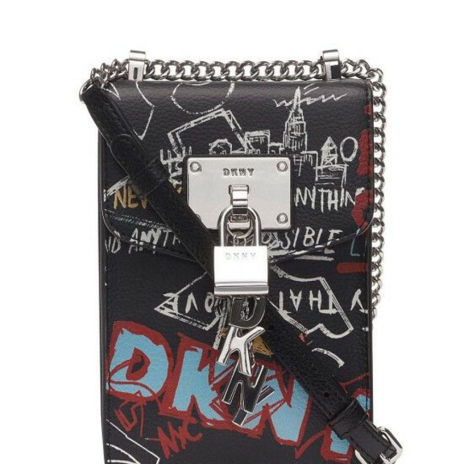 Women'S Clothing * | Budget Dkny Elissa Graffiti North South Charm And Lock Crossbody Bag Black Graffiti