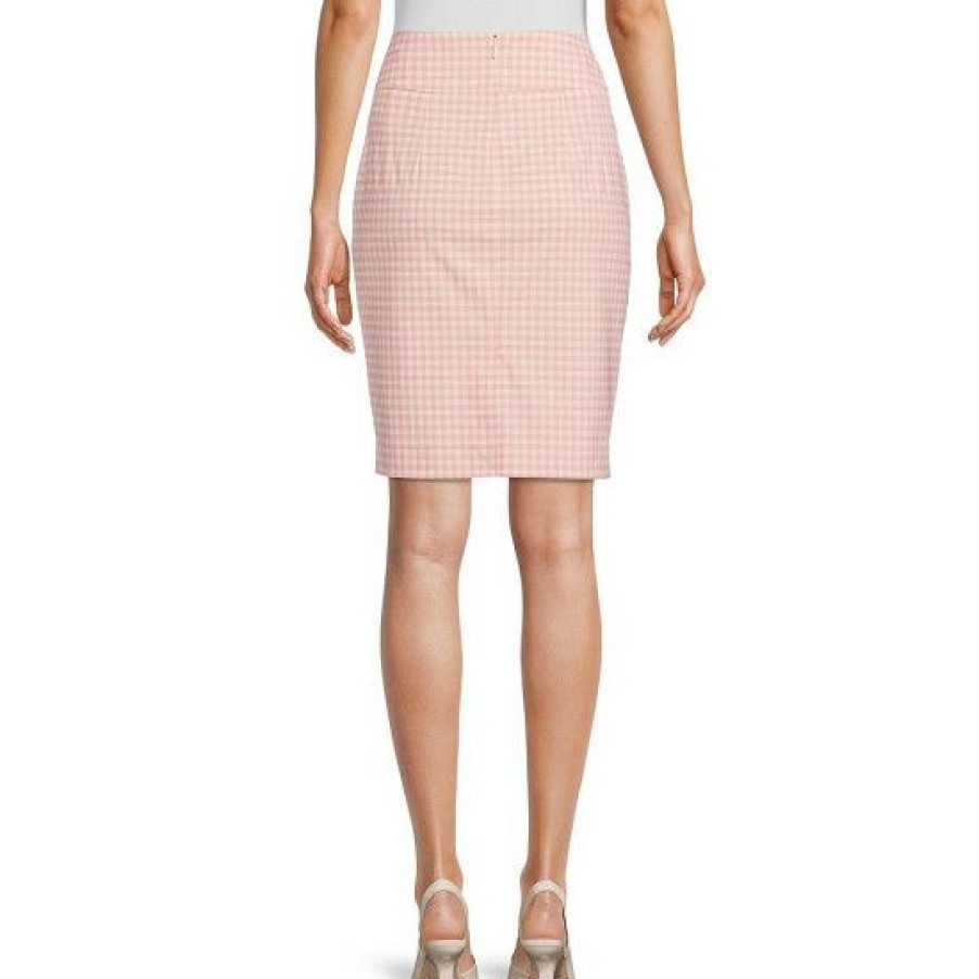 Women'S Clothing * | Promo Dkny Check Print Side Button Straight Hem High Rise Pencil Skirt Dusty Rose