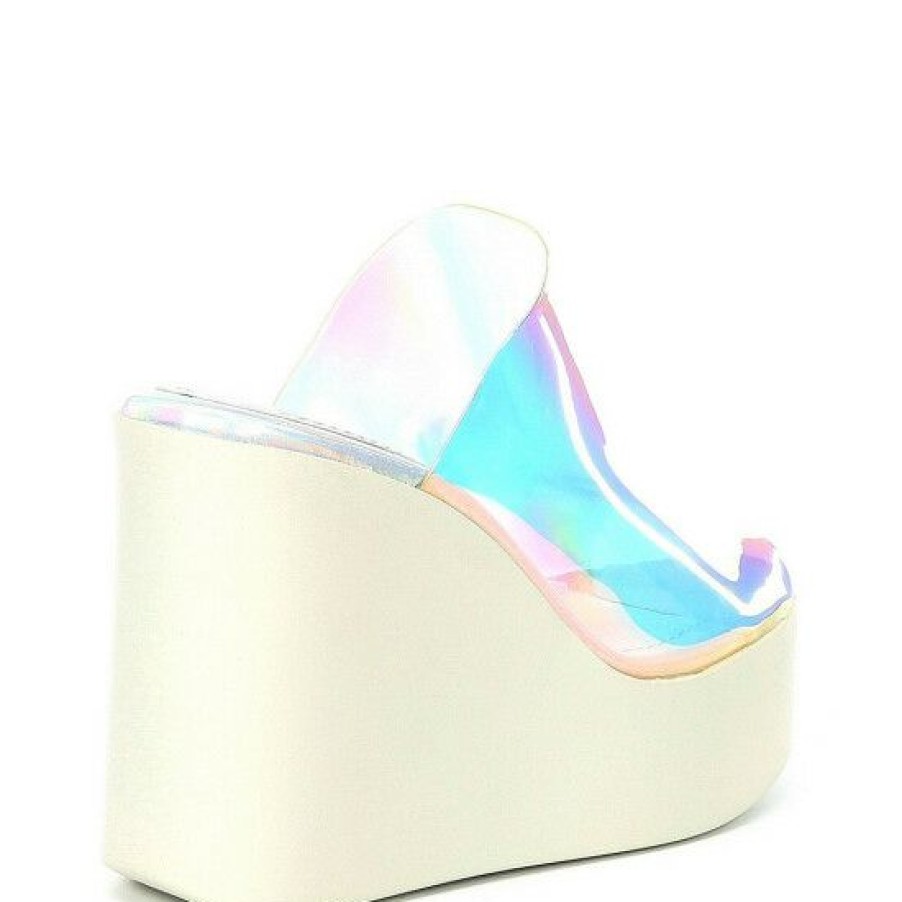 Shoes * | New Dkny Pen Iridescent Slip-On Wedge Sandals Silver