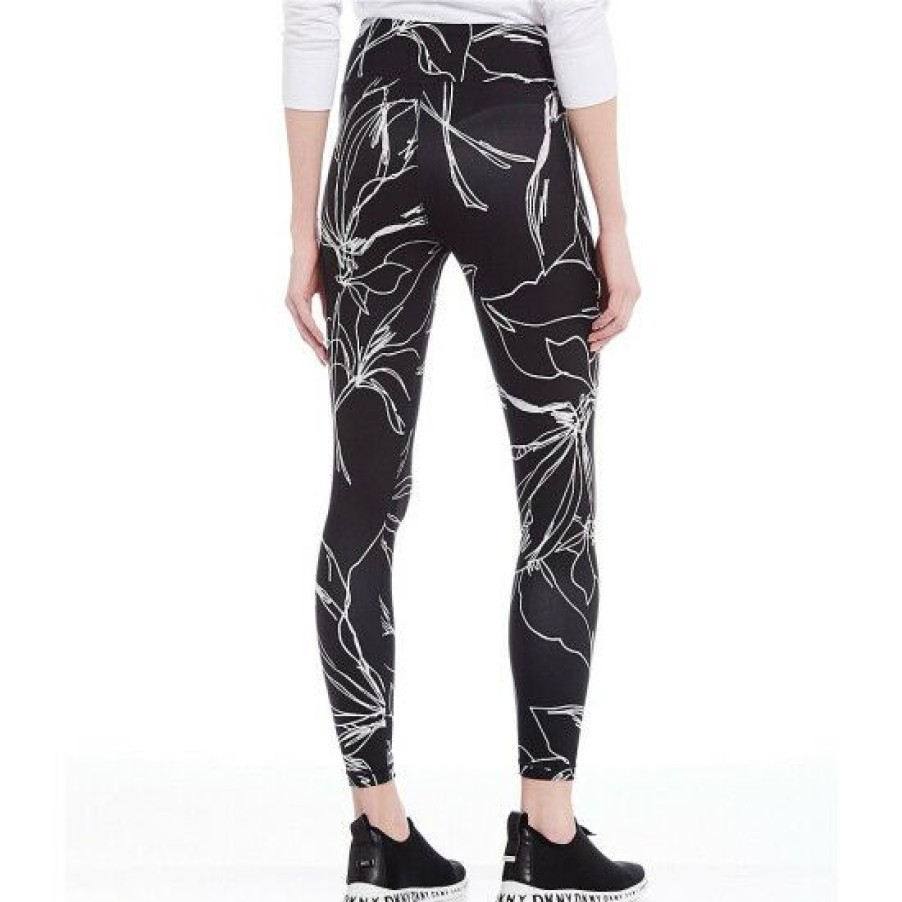 Women'S Clothing * | Hot Sale Dkny Sport Etch Floral Print High Waisted 7/8 Leggings Black