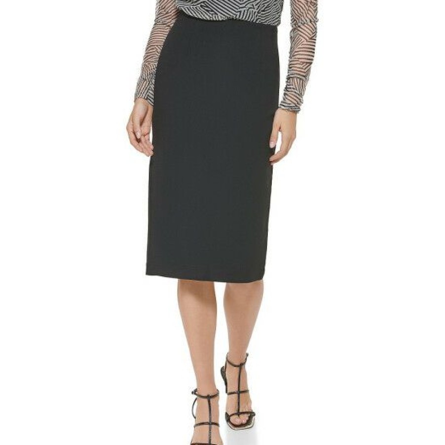 Women'S Clothing * | Buy Dkny Pull-On Ponte Back Slit Coordinating Pencil Skirt Black