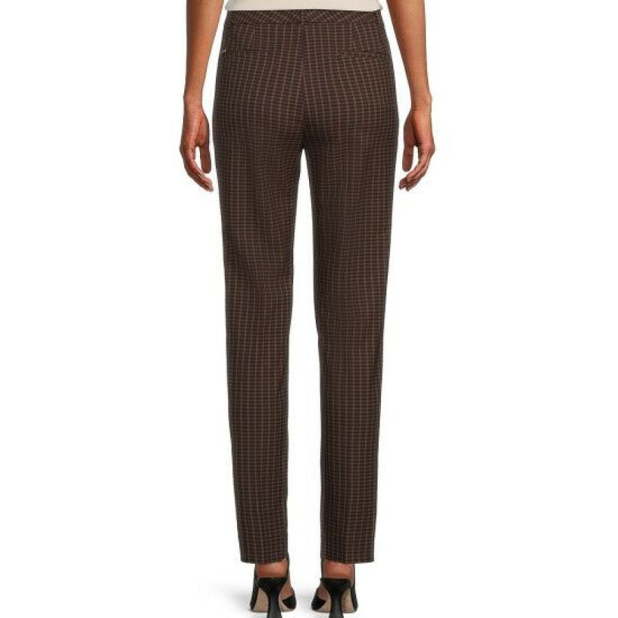 Women'S Clothing * | Cheap Dkny Plaid Essex Print Flat Front Straight Leg Mid Rise Pants Tofffe