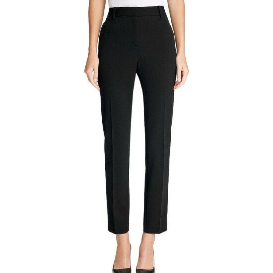 Women'S Clothing * | New Dkny High Waisted Flat Front Stretch Scuba Crepe Straight Leg Pants Black