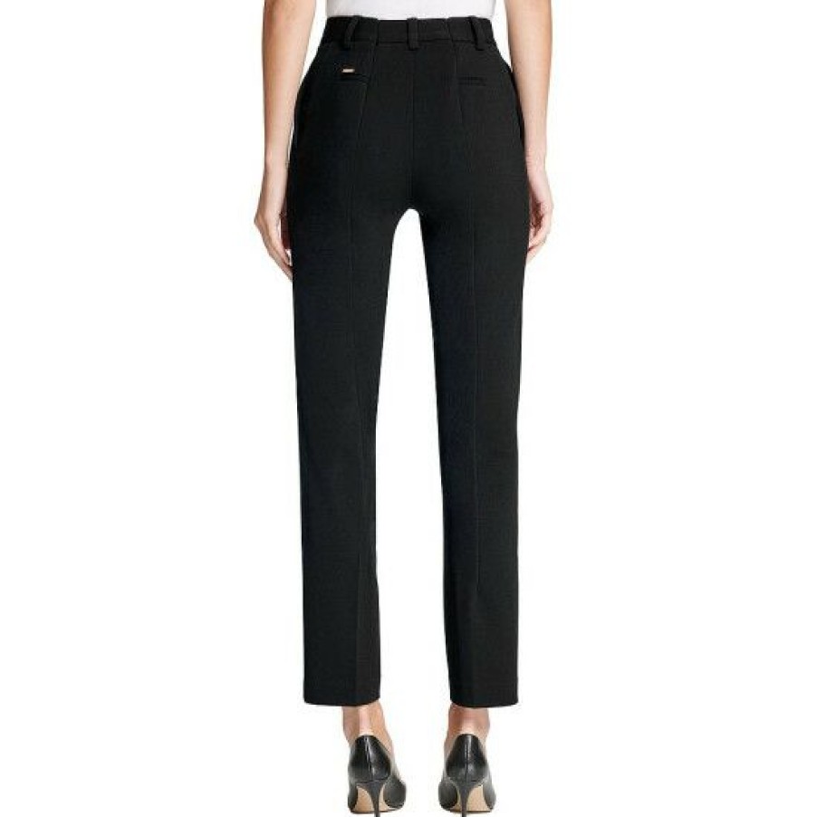 Women'S Clothing * | New Dkny High Waisted Flat Front Stretch Scuba Crepe Straight Leg Pants Black