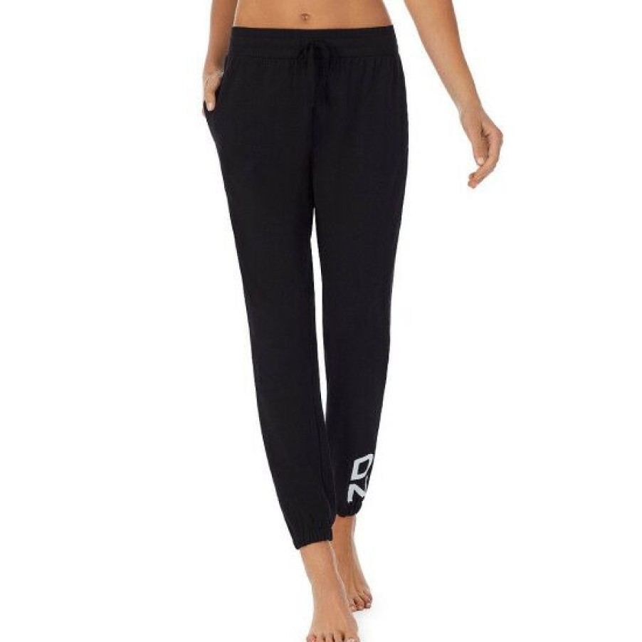 Women'S Clothing * | Discount Dkny Logo Coordinating Ribbed Knit Lounge Joggers Black