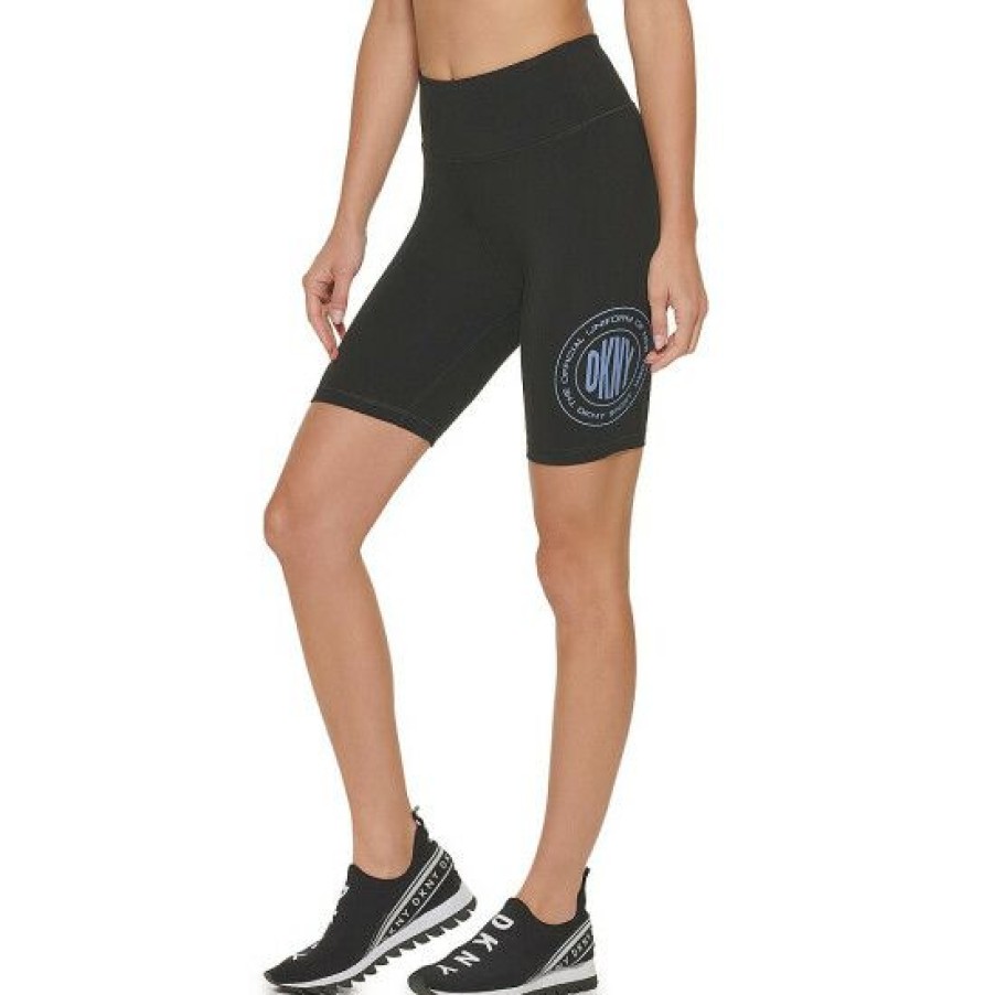 Women'S Clothing * | Cheapest Dkny Sport Medallion Logo High Waisted Pull-On 9#Double; Biker Shorts Country Blue