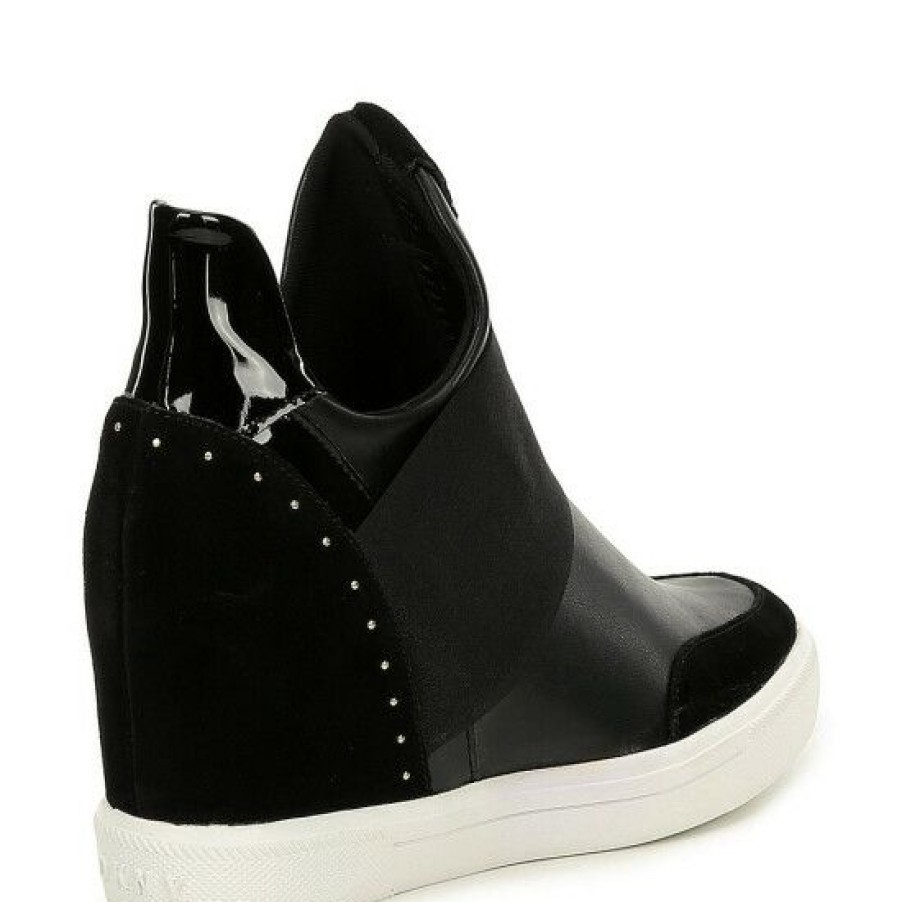 Shoes * | Best Pirce Dkny Cailin Leather And Suede Wedge Sneakers Black