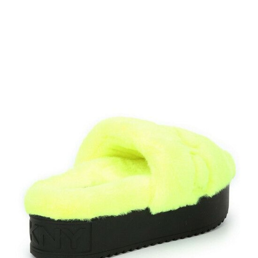 Shoes * | Coupon Dkny Palz Signature Logo Faux Fur Platform Slides Citron