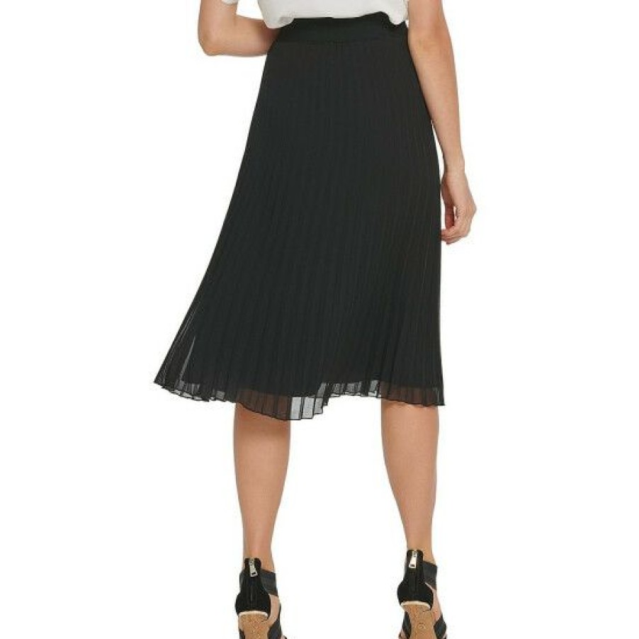 Women'S Clothing * | Top 10 Dkny Chiffon Pleated Pull-On A-Line Midi Skirt Black