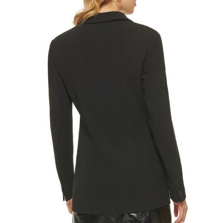 Women'S Clothing * | Coupon Dkny Notch Lapel Double Breasted Long Sleeve Faux Pocket Blazer