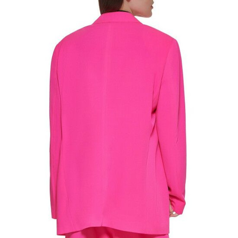 Women'S Clothing * | Hot Sale Dkny Notch Lapel Long Sleeve Crepe Boyfriend Statement Blazer Jacket Power Pink