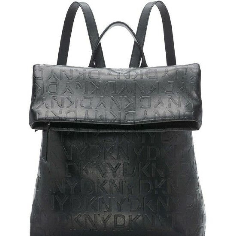 Women'S Clothing * | Brand New Dkny Tilly Vegan Leather Tonal Logo Backpack Black